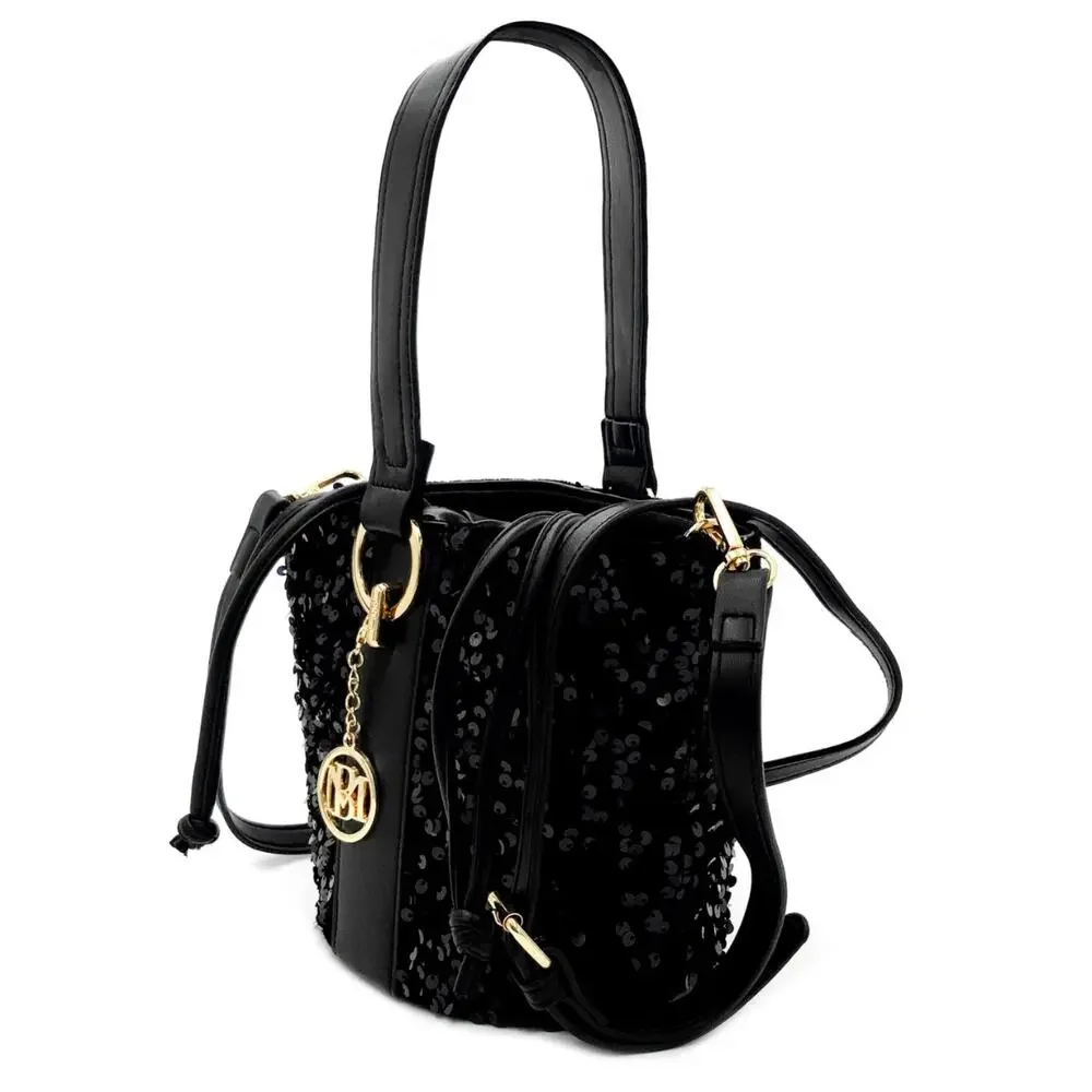 Badgley Mischka Black Sequin Bucket Bag NWT Crossbody MSRP $159